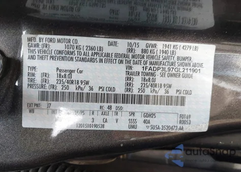 2016 Ford Focus St из США, поврежденный, VIN 1FADP3L97GL211901